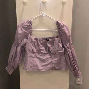 Purple cropped puff sleeve shirt